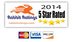 Rabbit Rating 2014 5 Star Rated Logo and Credit Card Logos
